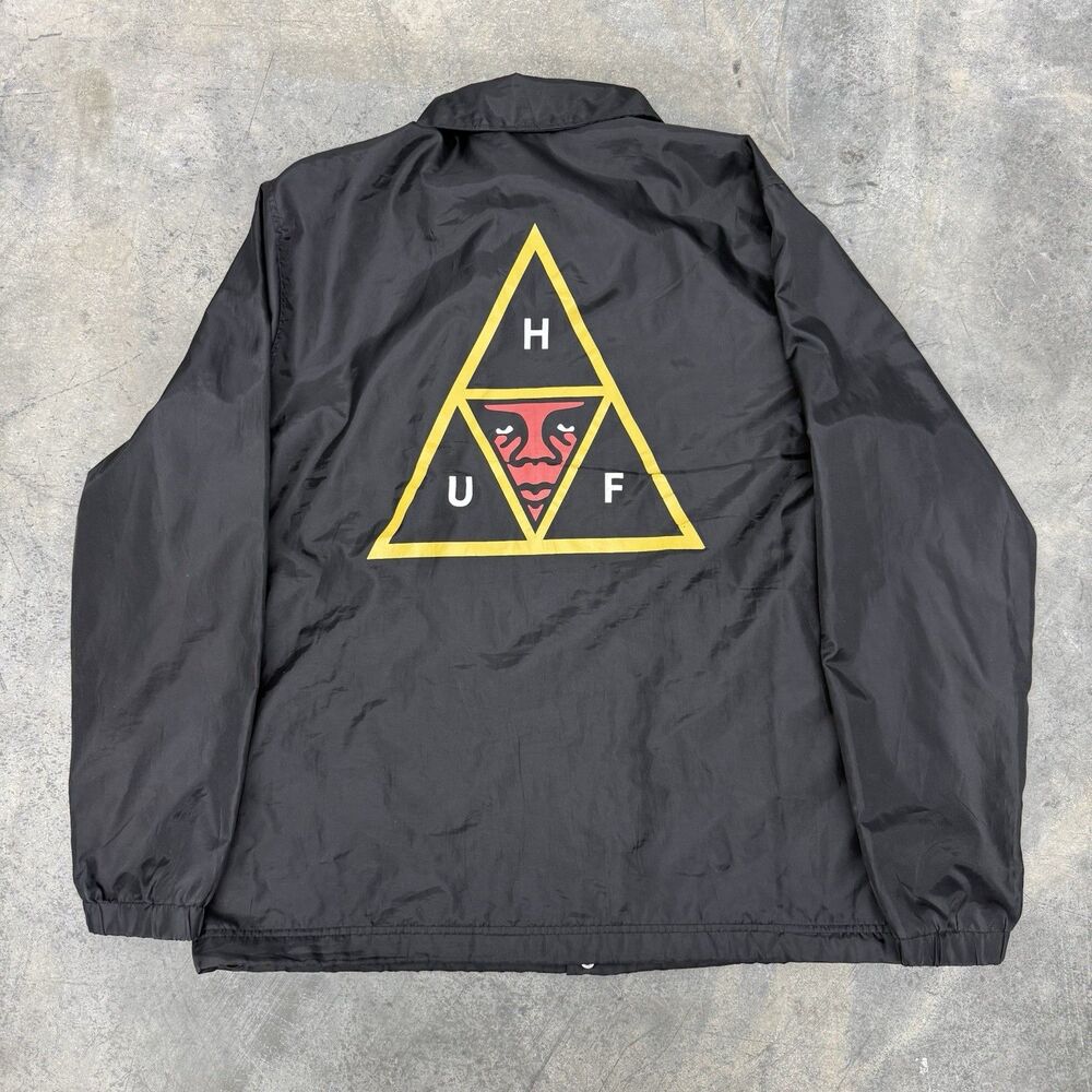 HUF x OBEY Collab Windbreaker Coaches Bomber Black Jacket 2016 Men’s Size XL